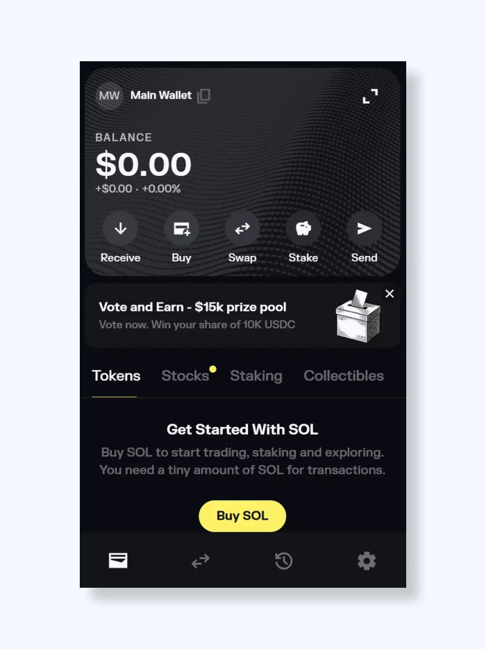 Solflare web extension home screen