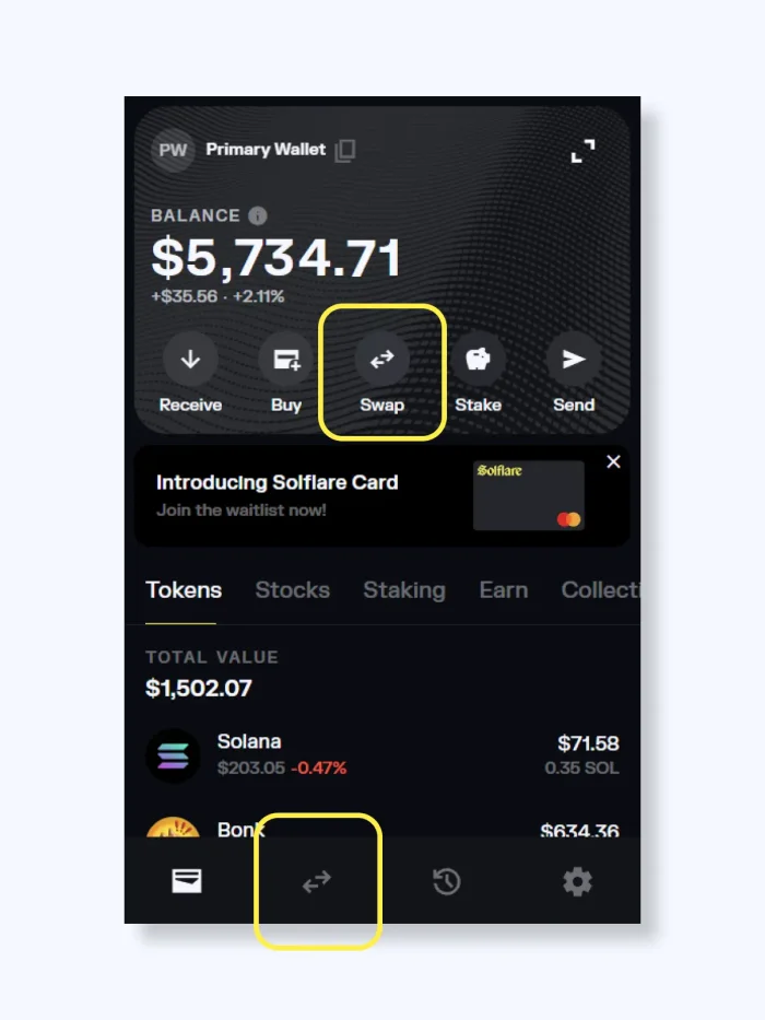 Como trocar tokens com a Solflare