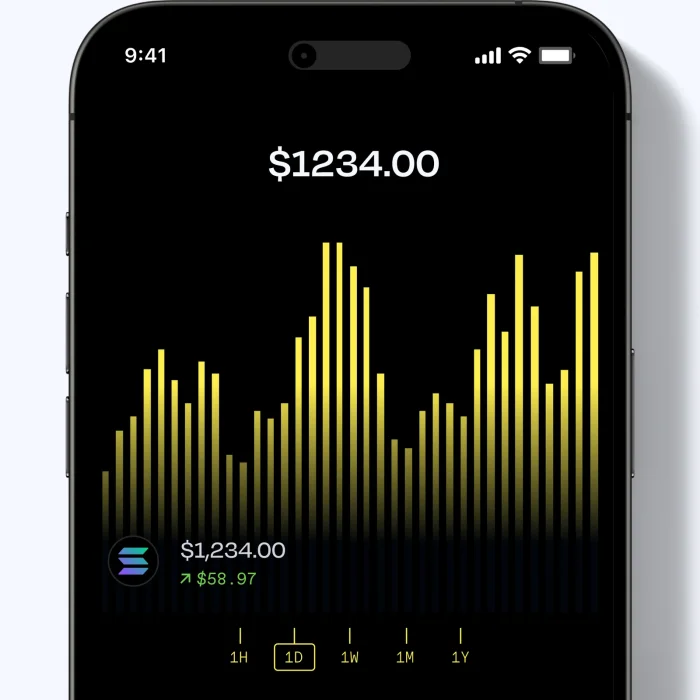 Solflare wallet app showing a portfolio balance chart