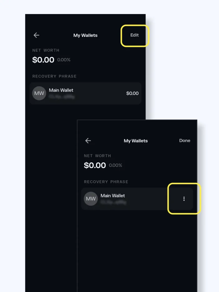 Solflare wallet app screenshot - edit wallet
