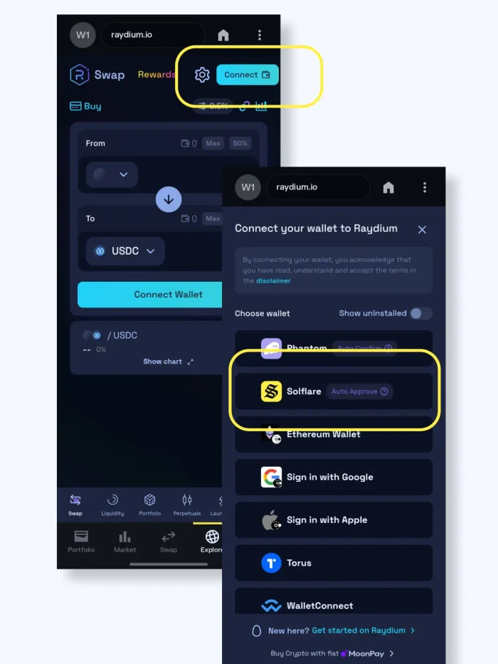 launching a dapp and connecting your Solflare wallet to it
